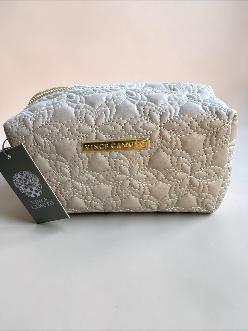 Vince Camuto Quilted Cosmetic Bag Travel Makeup Pouch Gray NWT